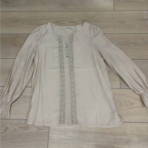 Elegant Western Boho Crochet Detail Cream Women's Top. Size medium.